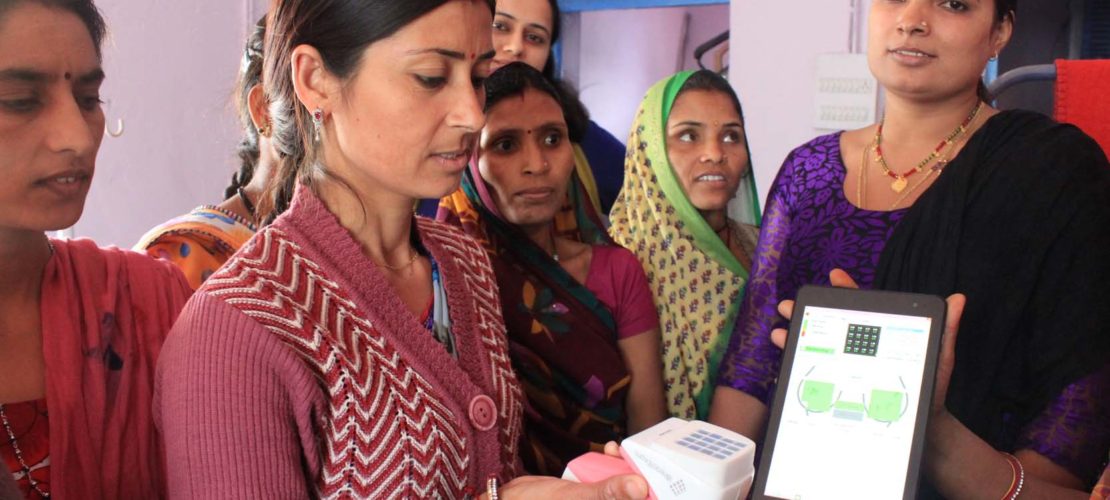 The Biocon Foundation health worker conducting breast cancer exams - ANMs using iBE (iBreastExam).
