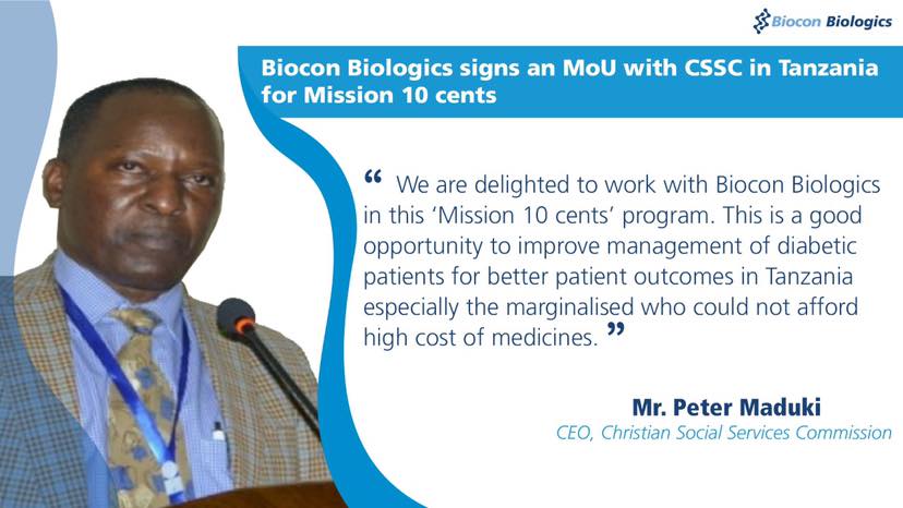 Biocon Biologics signs an MoU with CSSC in Tanzania for Mission 10 cents