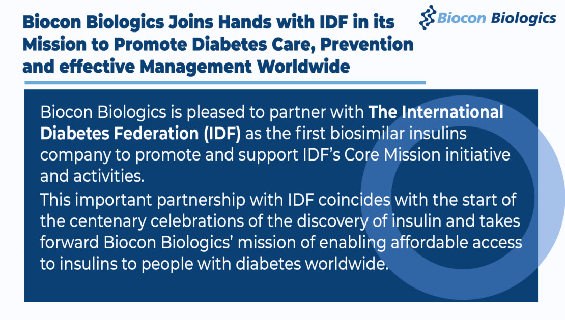 Biocon Biologics Joins Hands with IDF in its Mission to Promote Diabetes Care
